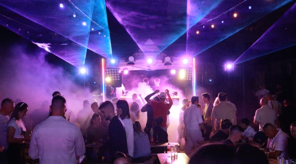 Banditos after setup: dynamic lighting and laser array active